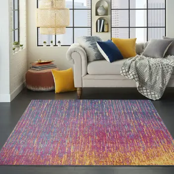 5' X 7' Blue And Orange Abstract Area Rug