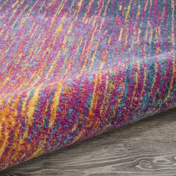 5' Blue And Orange Abstract Round Rug