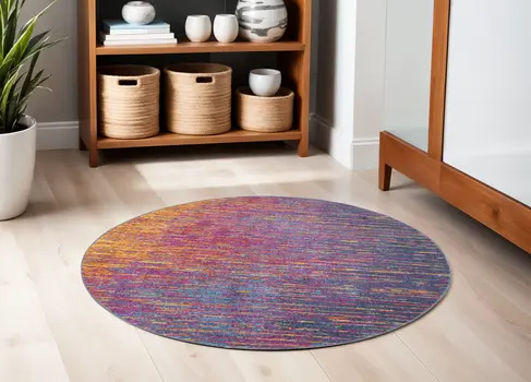 5' Blue And Orange Abstract Round Rug