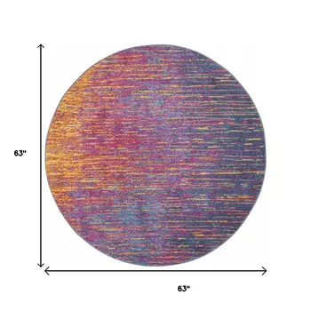 5' Blue And Orange Abstract Round Rug