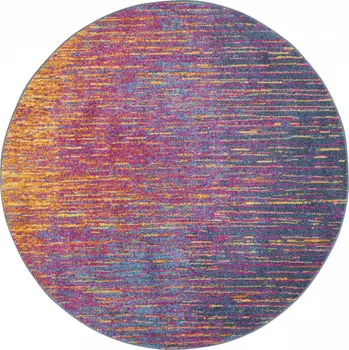 5' Blue And Orange Abstract Round Rug