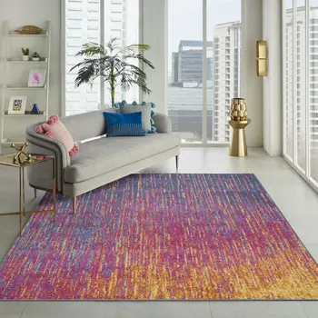 8' X 10' Blue And Orange Abstract Area Rug