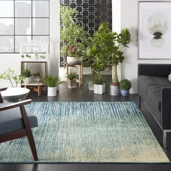 4' X 6' Blue And Ivory Abstract Area Rug