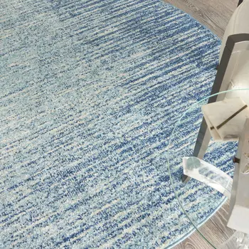 4' Blue And Ivory Abstract Round Rug