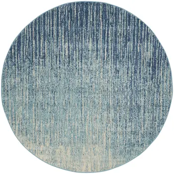 4' Blue And Ivory Abstract Round Rug
