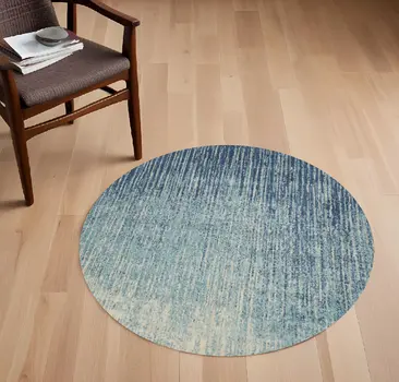 5' Blue And Ivory Abstract Round Rug