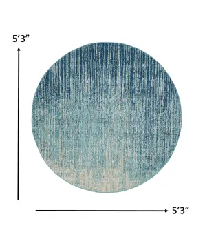 5' Blue And Ivory Abstract Round Rug