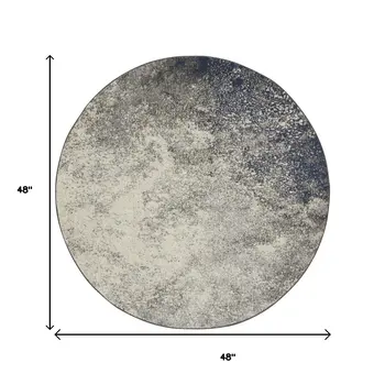4' Gray And Ivory Abstract Round Rug