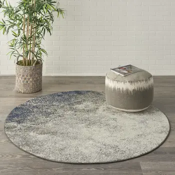 5' Gray And Ivory Abstract Round Rug