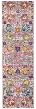 6' Silver Gray And Pink Floral Distressed Runner Rug