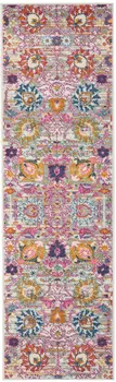 6' Silver Gray And Pink Floral Distressed Runner Rug