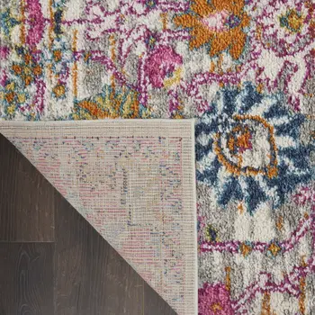 8' Silver Gray And Pink Floral Distressed Runner Rug