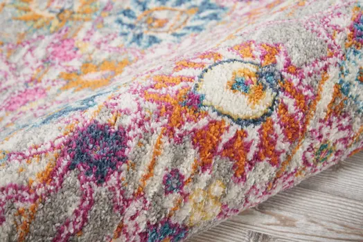 8' Silver Gray And Pink Floral Distressed Runner Rug