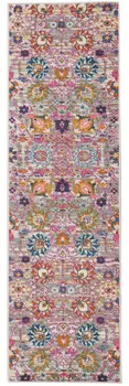 8' Silver Gray And Pink Floral Distressed Runner Rug