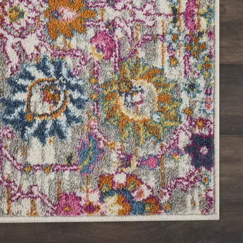 8' Silver Gray And Pink Floral Distressed Runner Rug