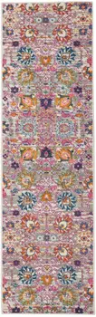 8' Silver Gray And Pink Floral Distressed Runner Rug