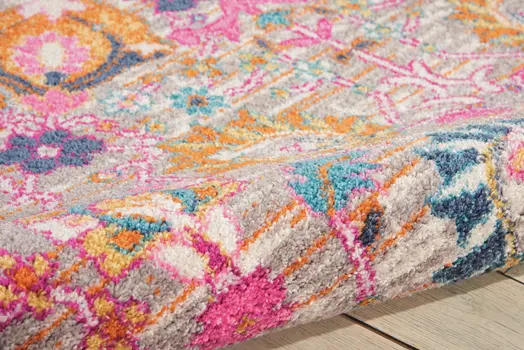 5' X 7' Gray And Pink Floral Distressed Area Rug