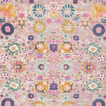 5' X 7' Gray And Pink Floral Distressed Area Rug