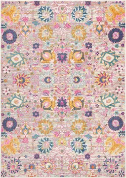 5' X 7' Gray And Pink Floral Distressed Area Rug