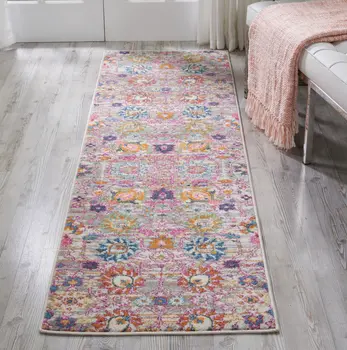 5' X 7' Blue And Orange Floral Distressed Area Rug