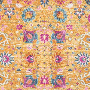 7' X 10' Blue And Orange Floral Distressed Area Rug