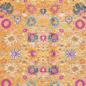 7' X 10' Blue And Orange Floral Distressed Area Rug