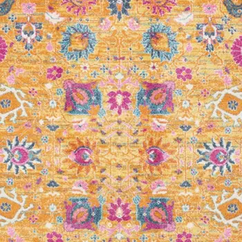 7' X 10' Blue And Orange Floral Distressed Area Rug