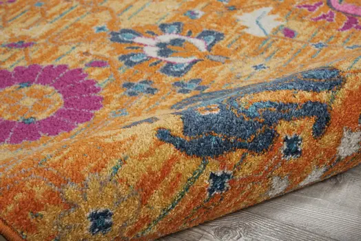 8' X 10' Blue And Orange Floral Distressed Area Rug