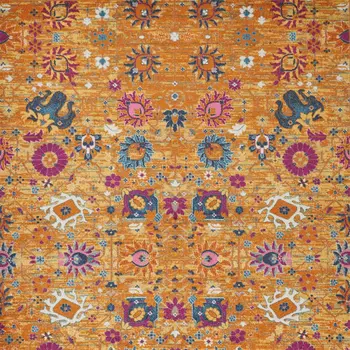 8' X 10' Blue And Orange Floral Distressed Area Rug