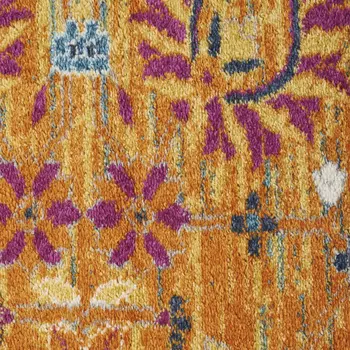8' X 10' Blue And Orange Floral Distressed Area Rug