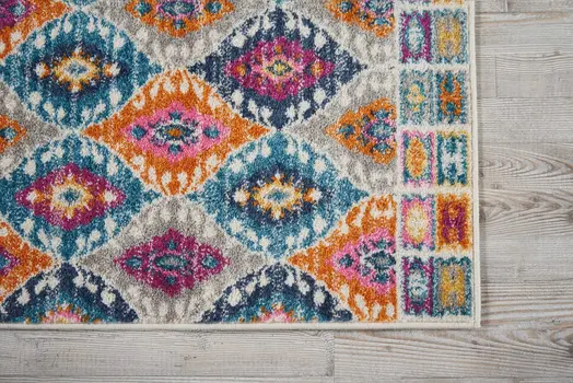2' X 3' Ivory And Blue Ogee Distressed Area Rug