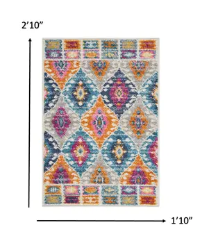 2' X 3' Ivory And Blue Ogee Distressed Area Rug