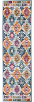 8' Ivory And Blue Ogee Distressed Runner Rug