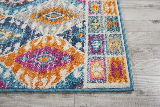 8' Ivory And Blue Ogee Distressed Runner Rug
