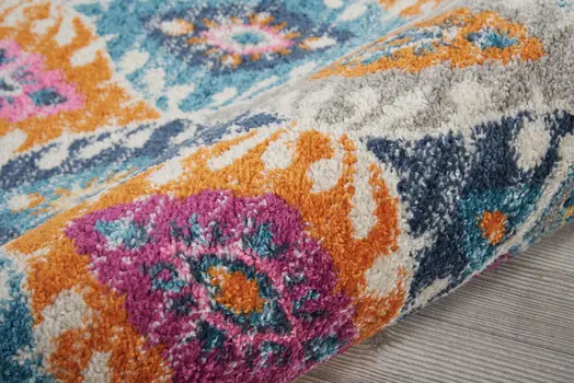 8' Ivory And Blue Ogee Distressed Runner Rug