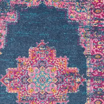 4' X 6' Blue And Pink Medallion Distressed Area Rug