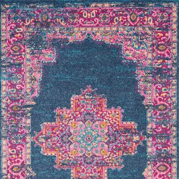 4' X 6' Blue And Pink Medallion Distressed Area Rug