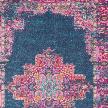4' X 6' Blue And Pink Medallion Distressed Area Rug