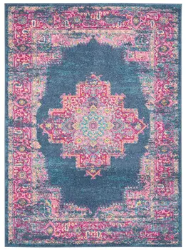 5' X 7' Blue And Pink Medallion Distressed Area Rug