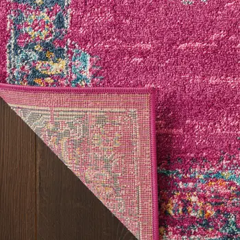 8' X 10' Fuchsia And Blue Oriental Distressed Area Rug
