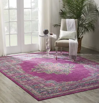 8' X 10' Fuchsia And Blue Oriental Distressed Area Rug