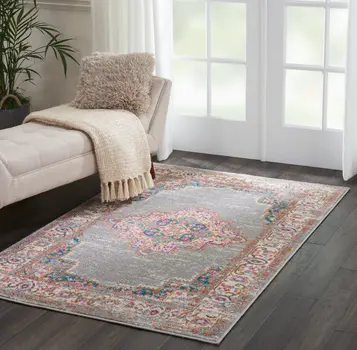 4' X 6' Gray And Gold Medallion Distressed Area Rug