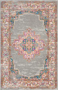 4' X 6' Gray And Gold Medallion Distressed Area Rug