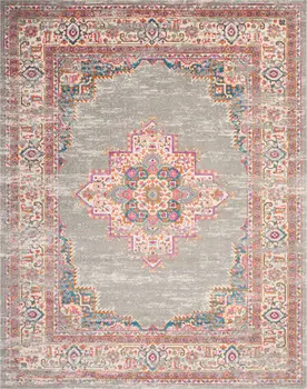 8' X 10' Gray And Gold Medallion Distressed Area Rug