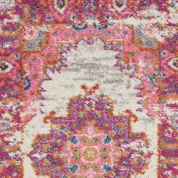 2' X 3' Ivory And Fuchsia Oriental Distressed Area Rug