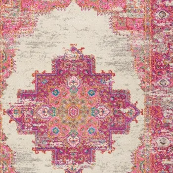 4' X 6' Ivory And Fuchsia Oriental Distressed Area Rug