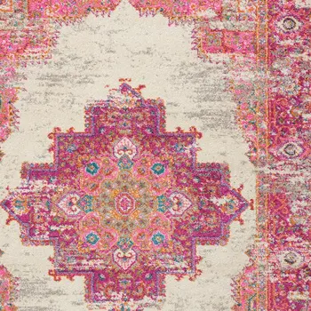4' X 6' Ivory And Fuchsia Oriental Distressed Area Rug