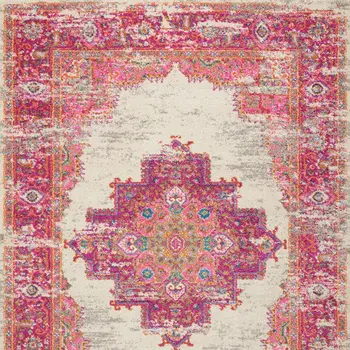 4' X 6' Ivory And Fuchsia Oriental Distressed Area Rug