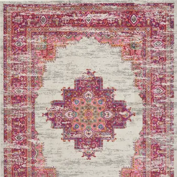 7' X 10' Ivory And Fuchsia Oriental Distressed Area Rug