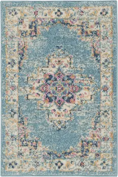 2' X 3' Blue And Ivory Southwestern Distressed Area Rug